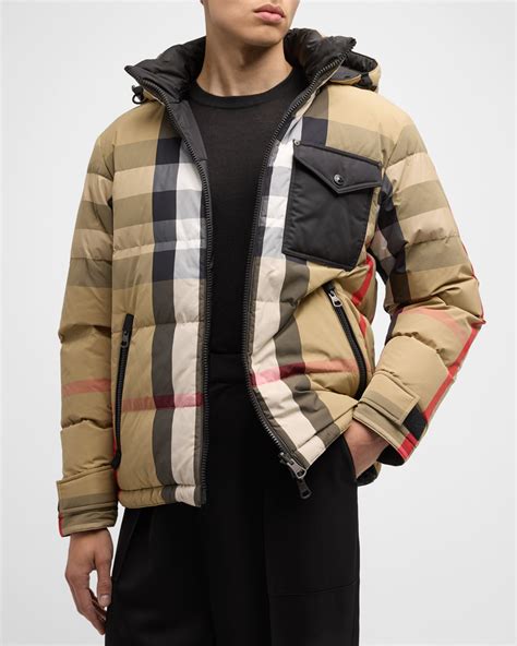 burberry herren jacke beige|Burberry check puffer jacket.